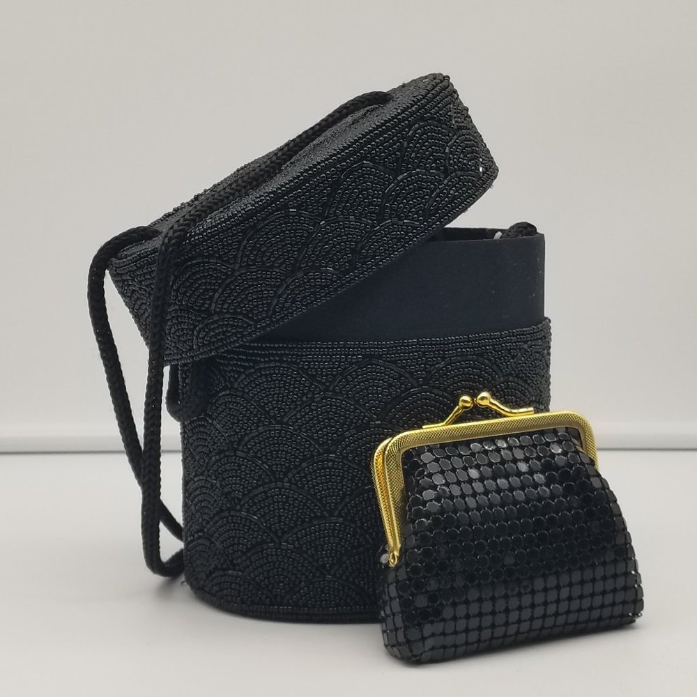 Francois Marot Paris Black Beaded Evening Bag w change purse